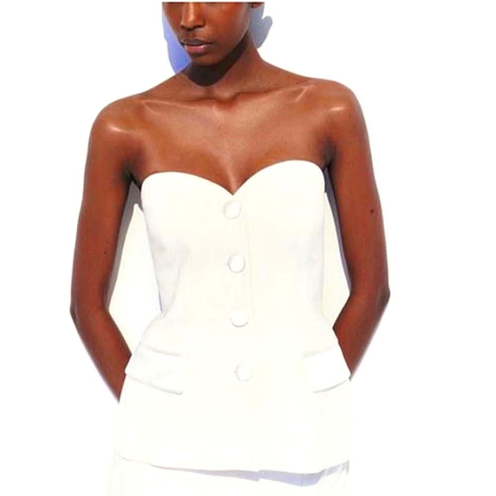 Zara White Strapless Buttoned Camisole Size L NWT